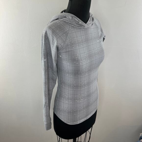 NIKE Gray Hoodie Stretch Striped Yoga Zip Pockets Logo Drawstring X-Small XS - Picture 5 of 9